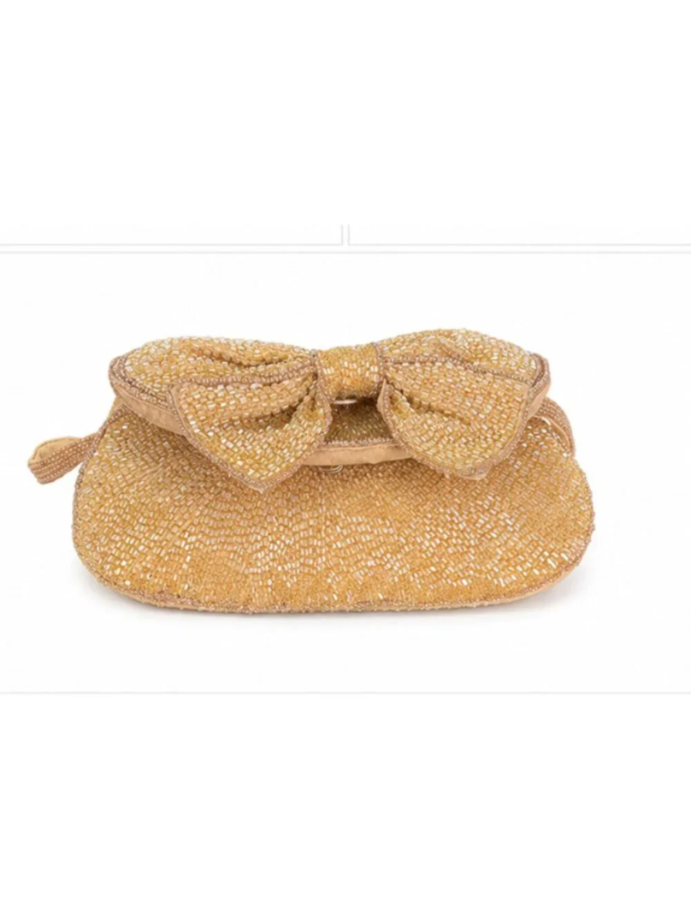 Gold Beaded Bow Evening Clutch Wristlet Formal Party Purse